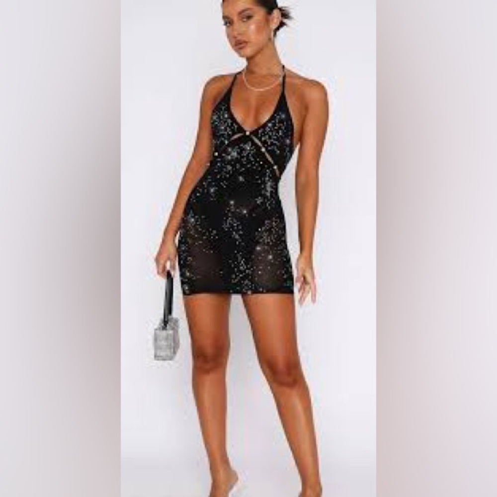White Fox Boutique Black Sparkle Mini Dress NWT